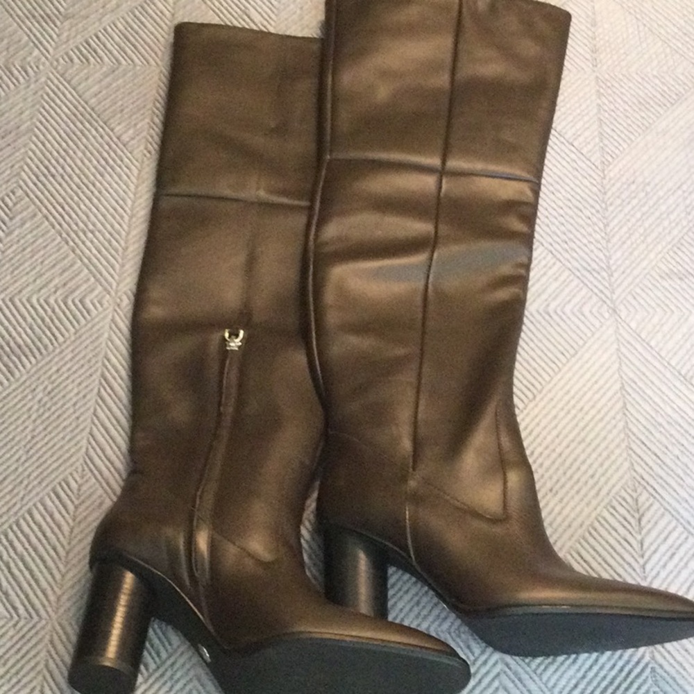 Zara 6.5 eu 37 brown leather high heel over the knee boots